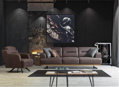 Sofa 3 Seater + Armchair Living room Sofa Armchair Leather Furniture Luxury Set